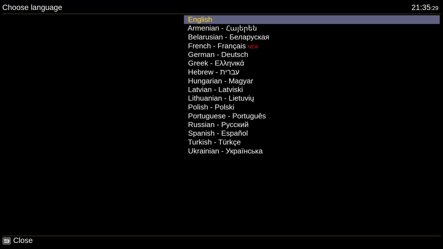 Sprachauswahl des Players.